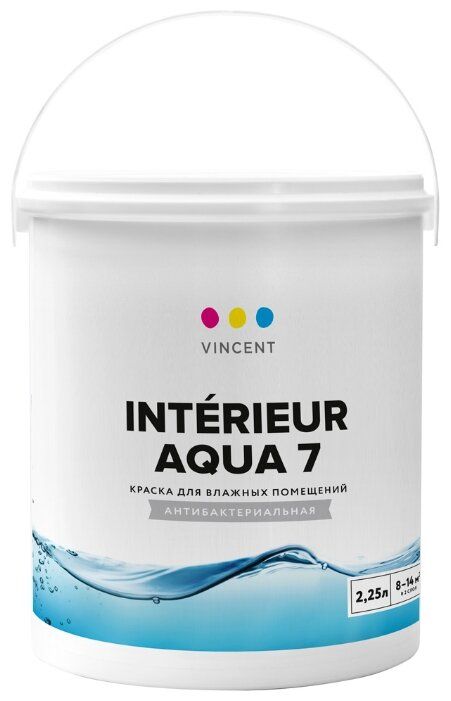 Краска акриловая VINCENT Interieur Aqua 7 влагостойкая моющаяся полуматовая 2.25 л